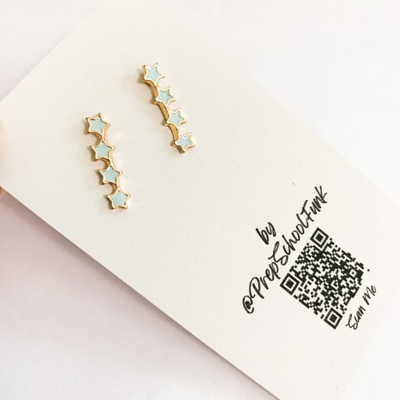 Gold blue micro stars drop dangle earrings - Picture 1 of 3